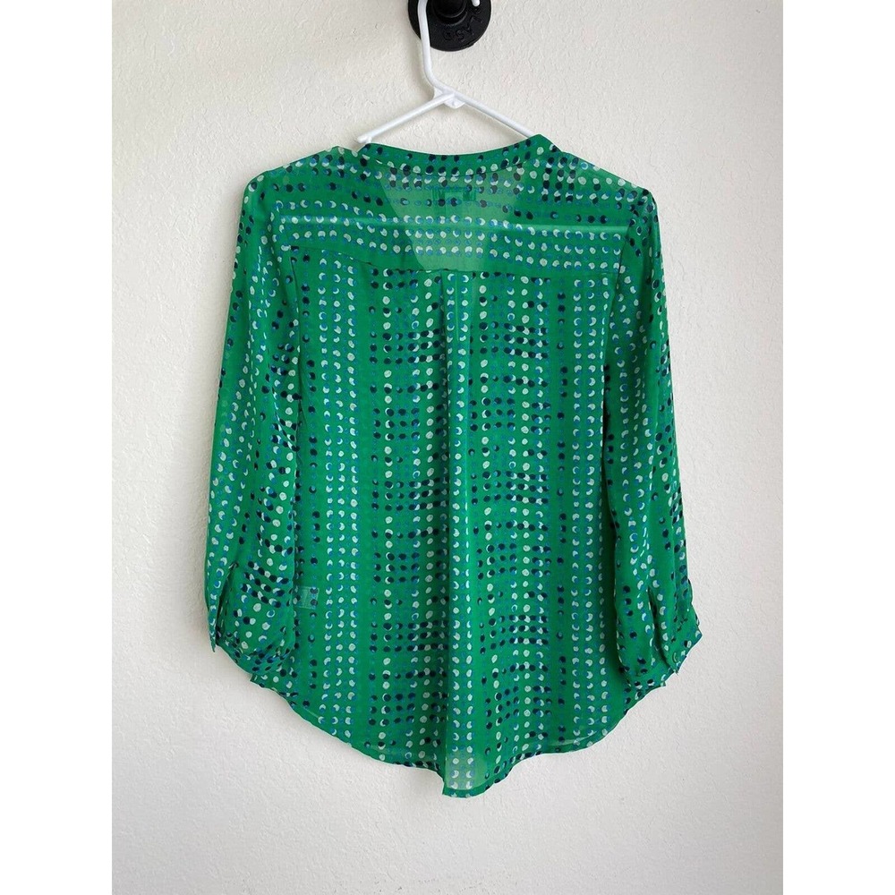 Old Navy Green Blouse Navy Blue WhitePolka Dot 3/4 Sleeve - Picture 4 of 6
